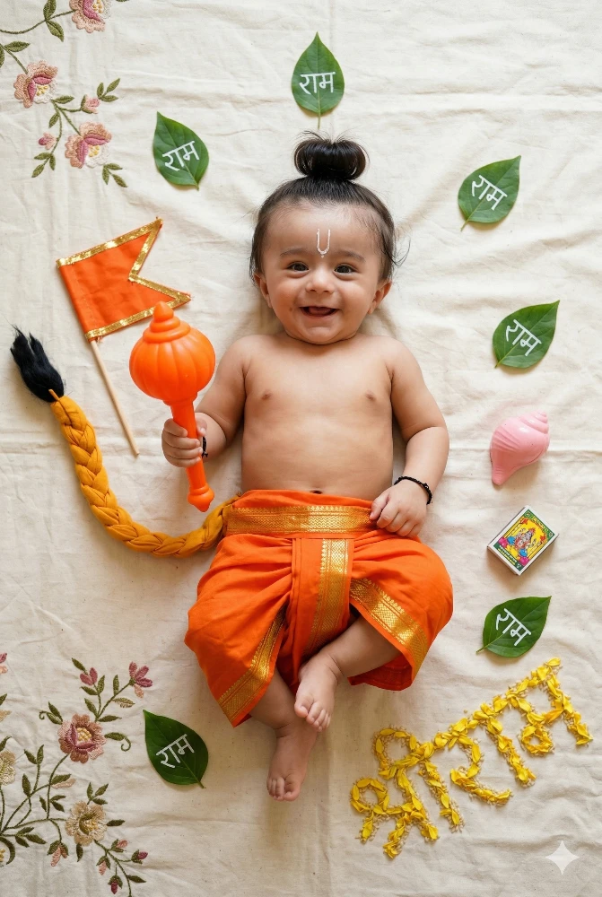 Adorable Baby Boy Dressed as Lord Hanuman for a Hindu Mythology Themed Photoshoot