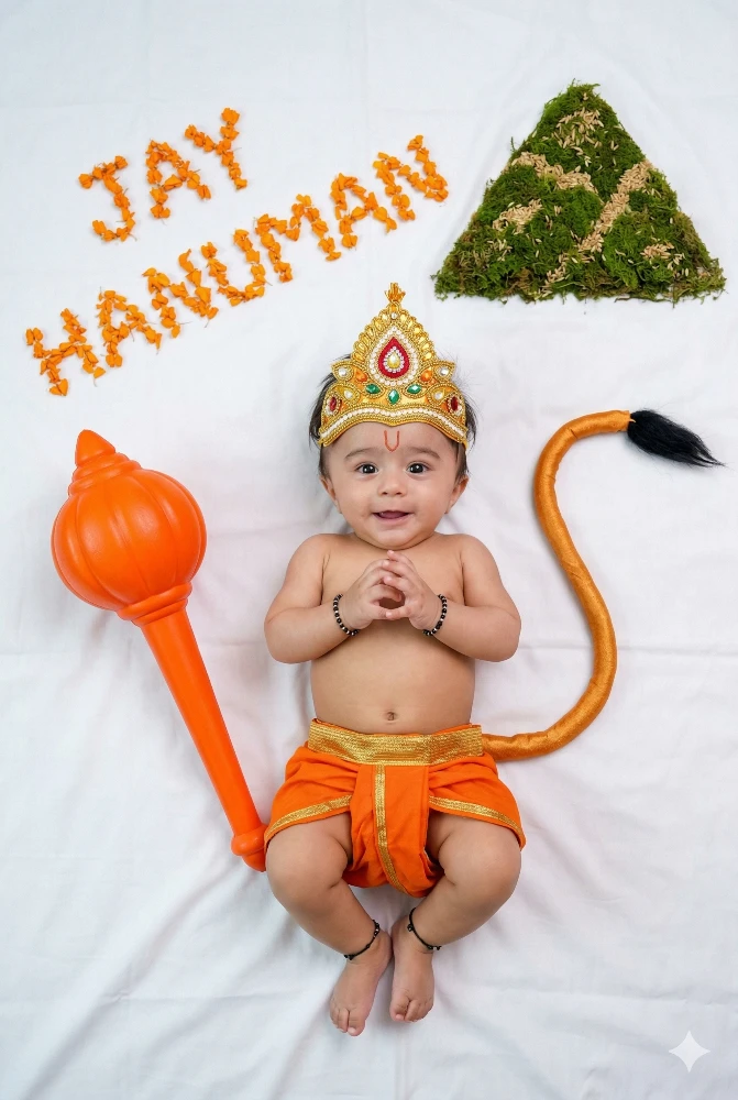 Adorable Baby Dressed as Lord Hanuman for Hindu Festive Photography