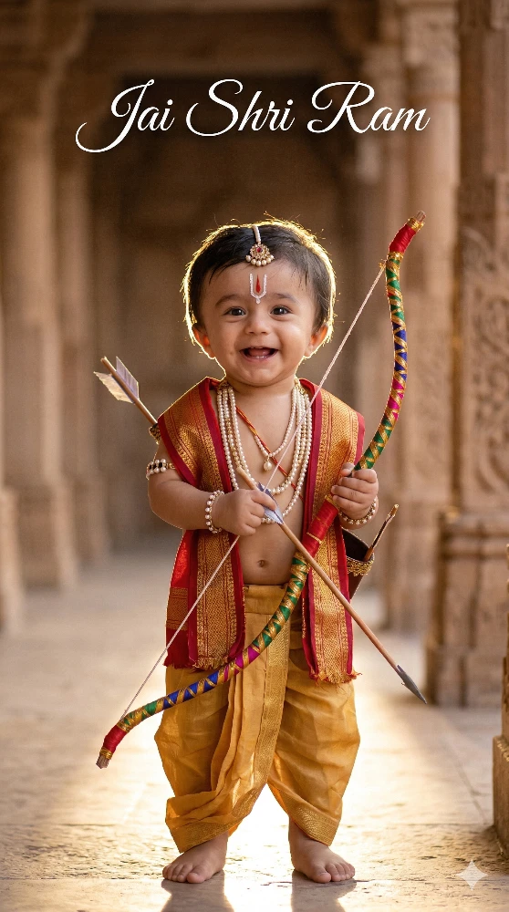 Adorable Baby Dressed as Lord Rama with Bow and Arrow for Jai Shri Ram Celebration