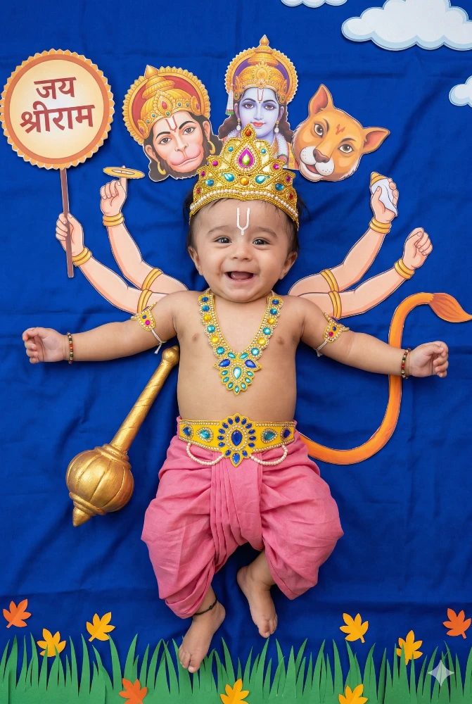 Adorable Baby Boy Dressed as Lord Hanuman for Creative Theme Photoshoot