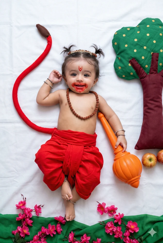 Adorable Baby Dressed as Lord Hanuman for Creative Photography
