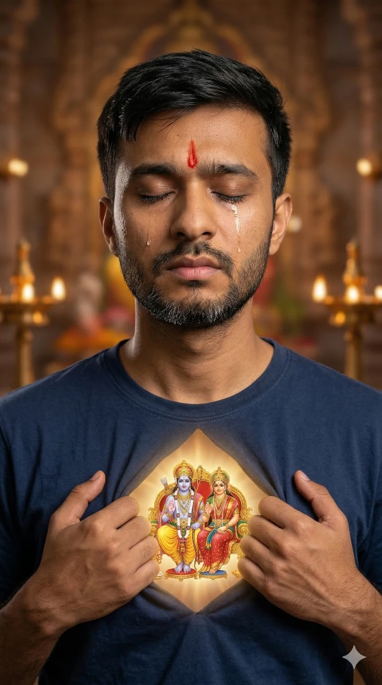 Man Opening His Chest to Reveal Lord Rama and Sita - Gemini AI Photo Editing Prompt for Ram Navami