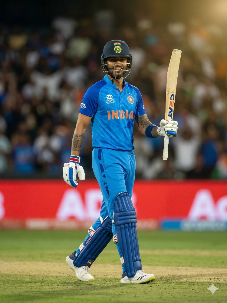 Player in Indian Team Jersey Celebrating During T20 World Cup Match