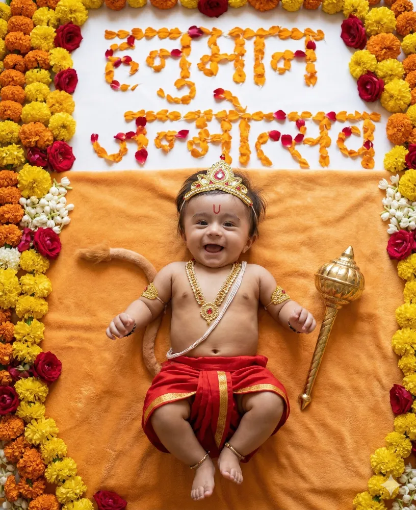 Adorable Baby Dressed as Lord Hanuman for Hanuman Janmotsav Celebration